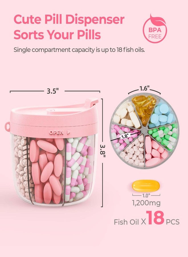AMOOS Cute Pill Dispenser with 7 Large Compartments, Portable Pill Bottle Organizer with Wide Opening for Easy Use, Anti-Mix Pill Organizer for Travel, BPA-Free Pill Container, Pink - Image 2